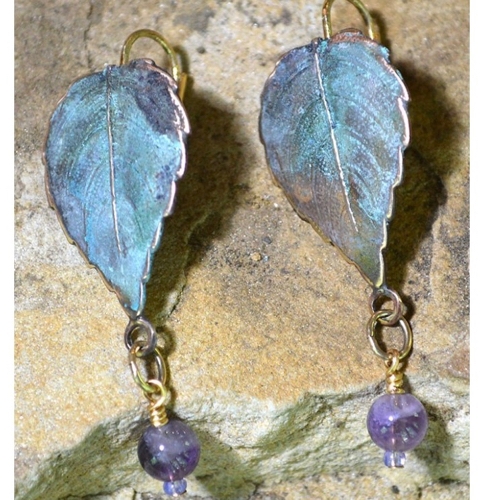 Click to view detail for EC-137 Earrings Classic Leaves Amethyst $70